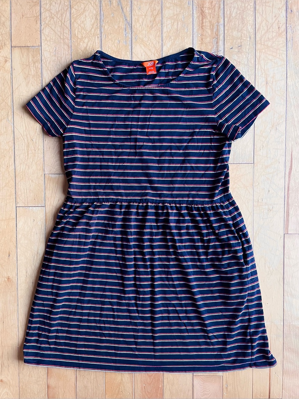 Joe Fresh Navy Striped Short‑Sleeve Casual fit‑and‑flare Dress Size XL